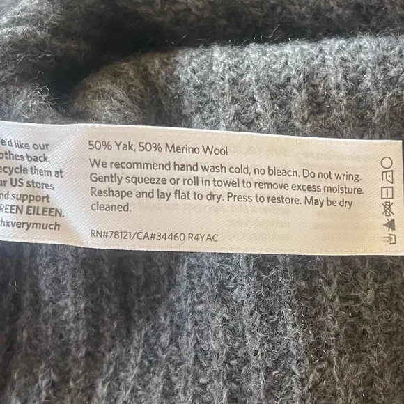 Eileen Fisher 50% Yak 50% Merino Wool Cowl Neck Sweater - Picture 6 of 6